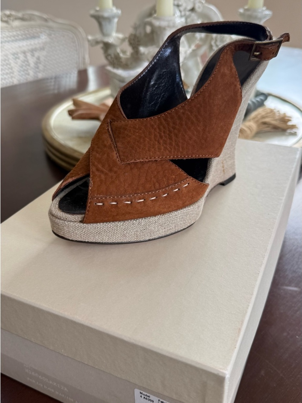 Philosophy di Alberta Ferretti Brown Suede and Beige Canvas Wedge Sandals